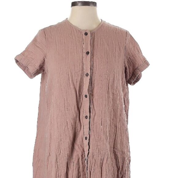 The Frock NYC 100% Cotton Gauze Crinkle Dusty Rose Maxi Boheme Shirt Dress Sm - Picture 4 of 10